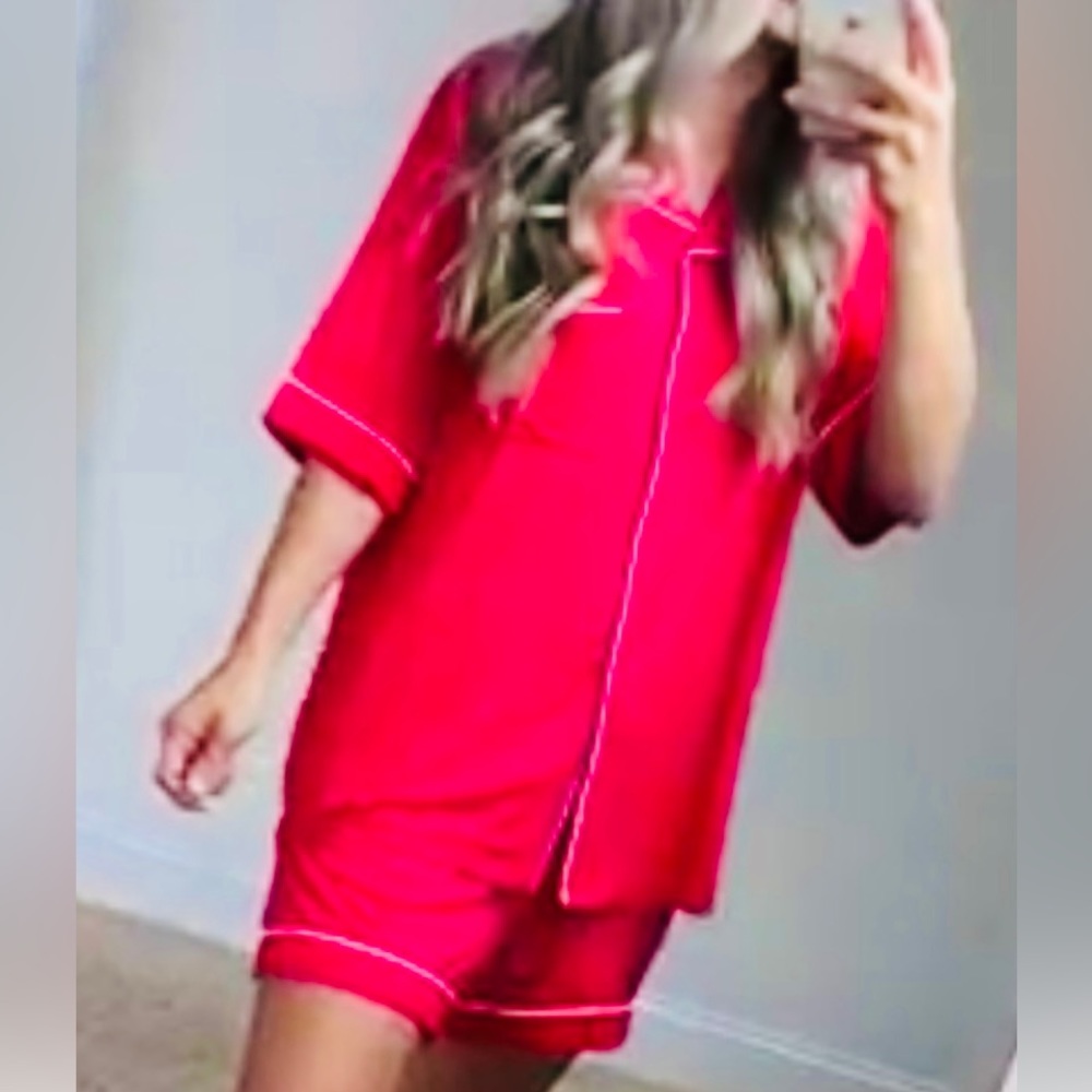 Jodifl Hot Pink Short Sleeve Button Front Collar  Short Pajama Set NWT Medium